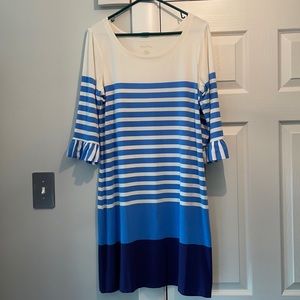 NWOT Lilly Pulitzer Dress. Blue&White Stripe 3/4 Sleeve with ruffle cuff.